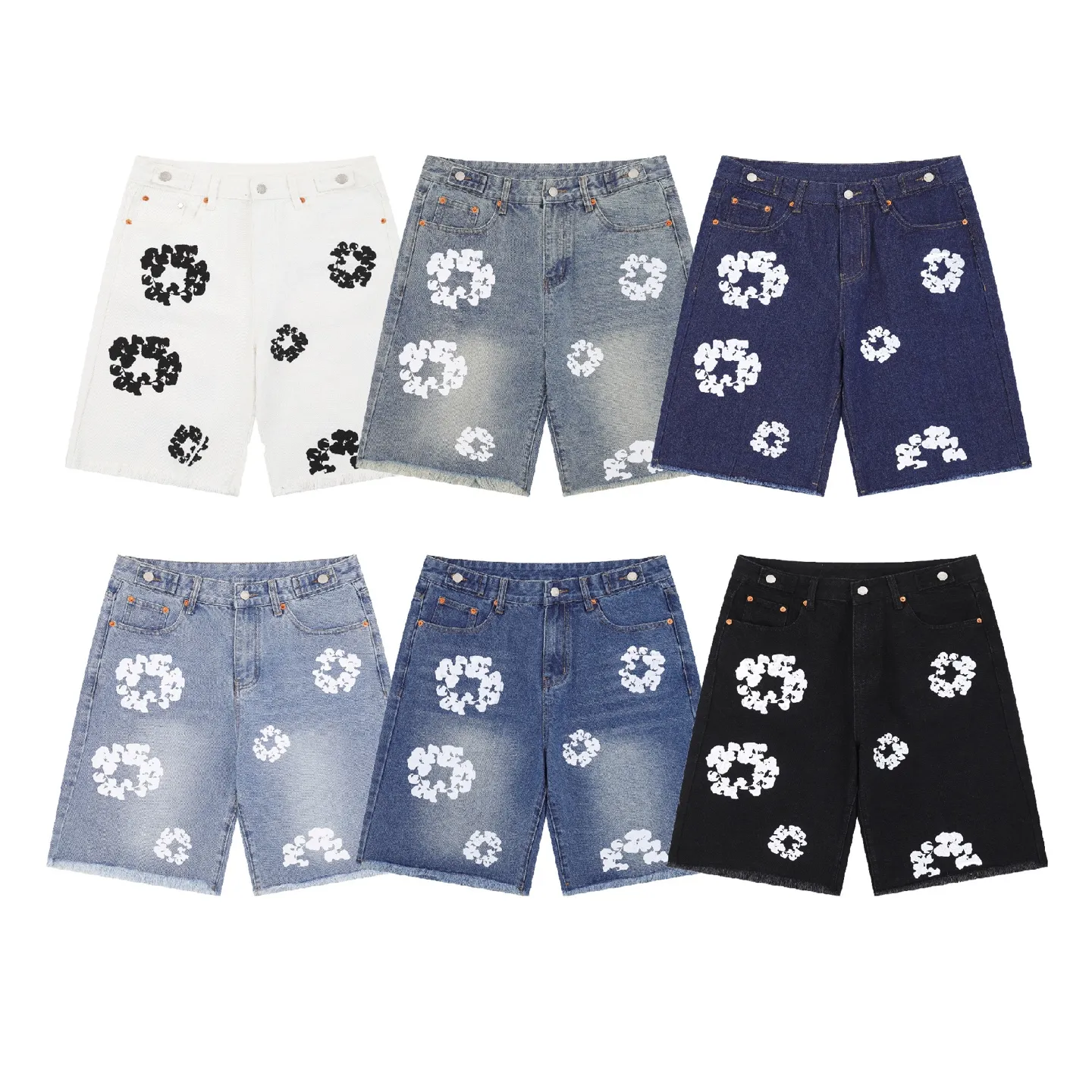 D115# P160 Denim Tears Kapok printed high-quality denim shorts. The official website has the most complete version and color matching, 6 colors! ! !  color: dark blue, light blue, retro blue, denim blue, black, white size: 30 32 34 36